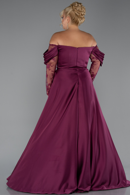 Long Plum Satin Formal Plus Size Dress ABU5261