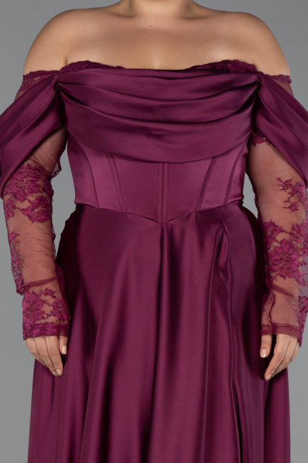 Long Plum Satin Formal Plus Size Dress ABU5261