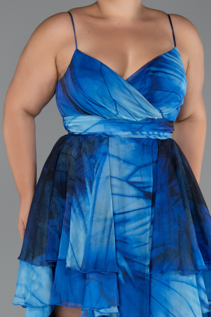 Long Sax Blue Plus Size Prom Dress ABU5267
