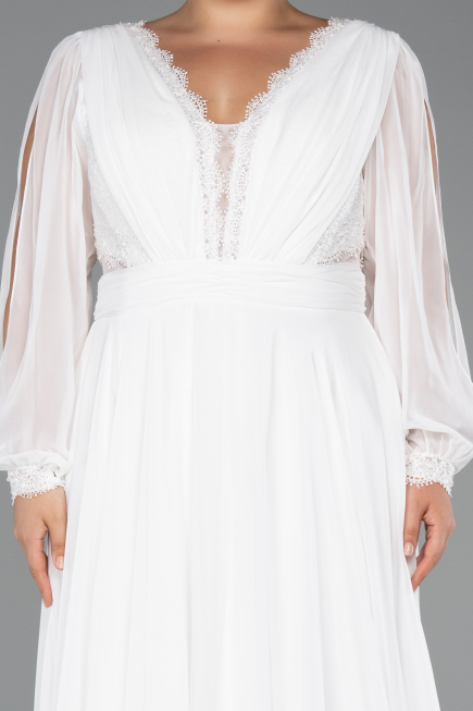 Long White Chiffon Formal Plus Size Dress ABU5276