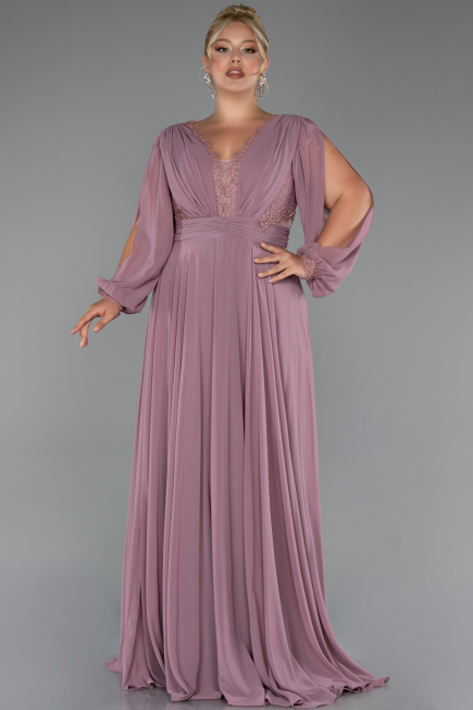 Long Rose Colored Chiffon Formal Plus Size Dress ABU5276
