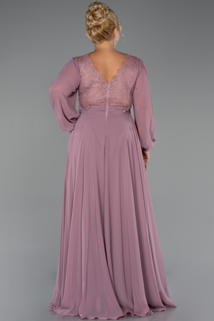 Long Rose Colored Chiffon Formal Plus Size Dress ABU5276