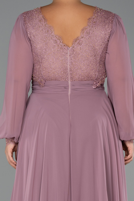 Long Rose Colored Chiffon Formal Plus Size Dress ABU5276