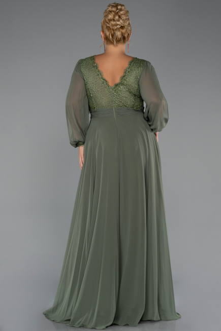 Long Olive Drab Chiffon Formal Plus Size Dress ABU5276