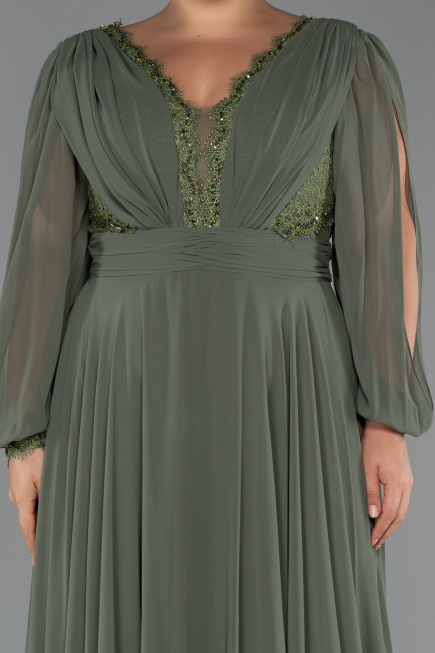 Long Olive Drab Chiffon Formal Plus Size Dress ABU5276