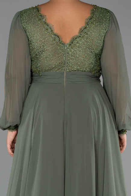 Long Olive Drab Chiffon Formal Plus Size Dress ABU5276