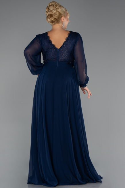 Long Navy Blue Chiffon Formal Plus Size Dress ABU5276