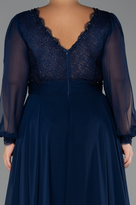 Long Navy Blue Chiffon Formal Plus Size Dress ABU5276