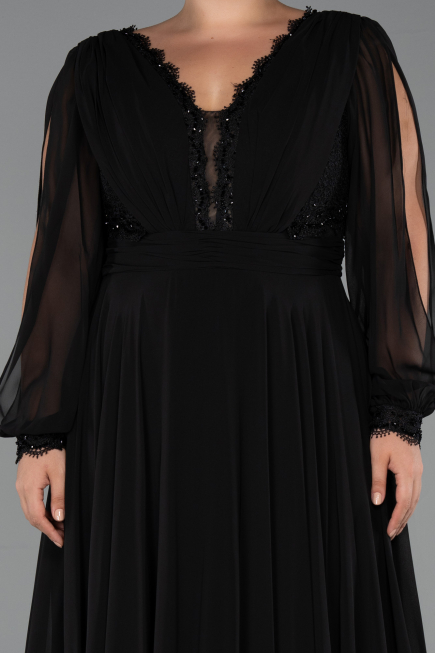 Long Black Chiffon Formal Plus Size Dress ABU5276