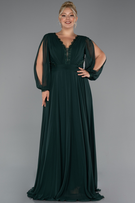 Long Emerald Green Chiffon Formal Plus Size Dress ABU5276