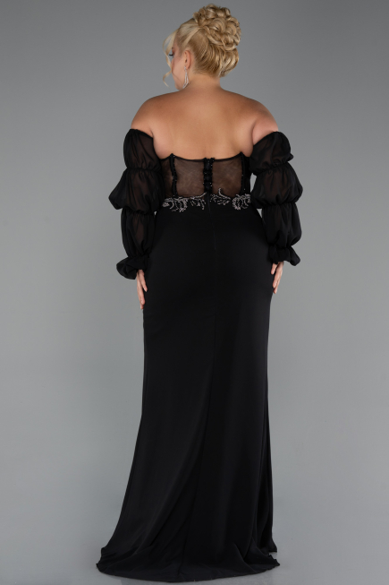 Long Black Chiffon Plus Size Evening Gown ABU5242