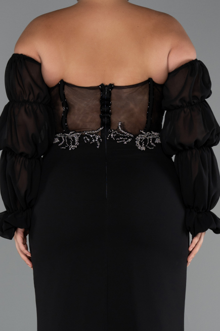 Long Black Chiffon Plus Size Evening Gown ABU5242