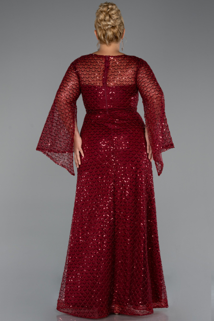 Long Burgundy Beaded Plus Size Evening Gown ABU5243