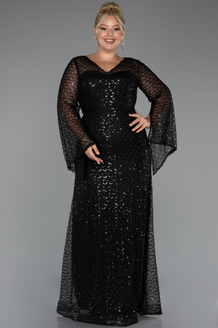 Long Black Beaded Plus Size Evening Gown ABU5243