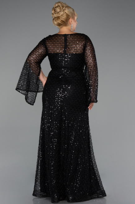 Long Black Beaded Plus Size Evening Gown ABU5243