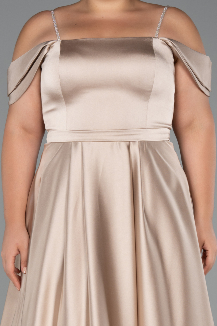 Long Beige Satin Plus Size Evening Dress ABU5251