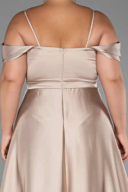 Long Beige Satin Plus Size Evening Dress ABU5251