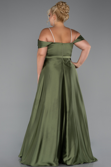 Long Olive Drab Satin Plus Size Evening Dress ABU5251
