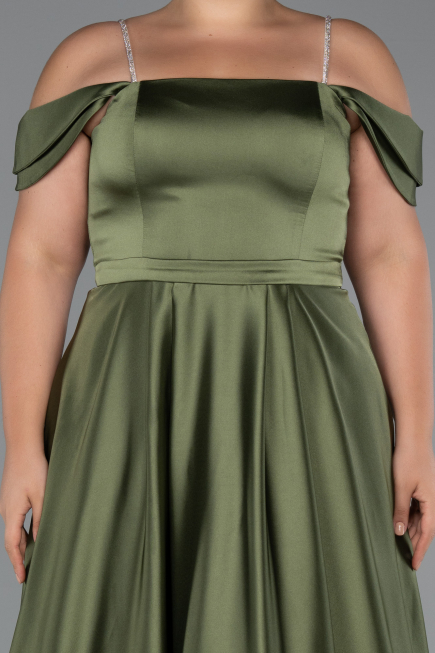 Long Olive Drab Satin Plus Size Evening Dress ABU5251