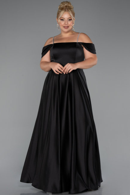 Long Black Satin Plus Size Evening Dress ABU5251