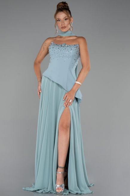 Long Turquoise Chiffon Evening Dress ABU5280