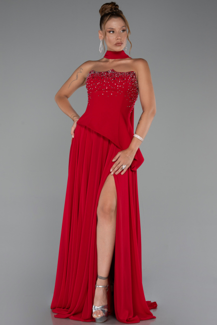 Long Red Chiffon Evening Dress ABU5280