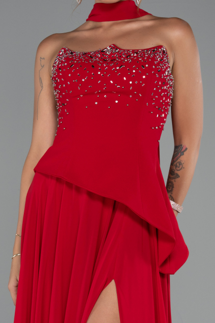 Long Red Chiffon Evening Dress ABU5280