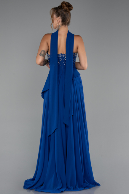 Long Sax Blue Chiffon Evening Dress ABU5280