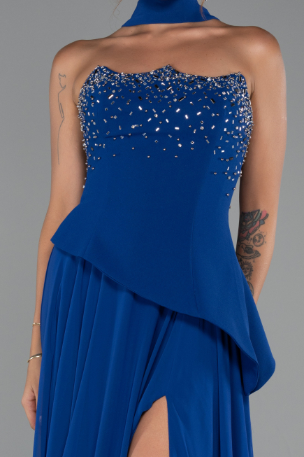 Long Sax Blue Chiffon Evening Dress ABU5280