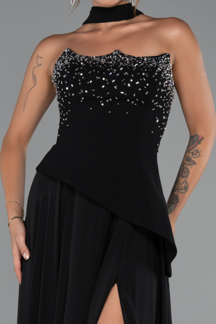 Long Black Chiffon Evening Dress ABU5280