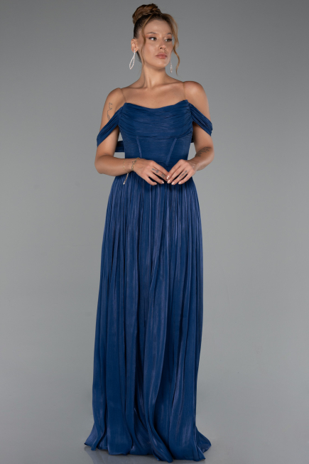Long Navy Blue Chiffon Cocktail Dress ABU5283