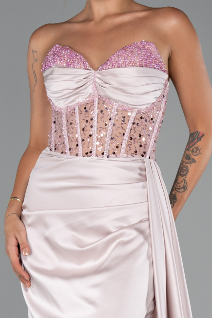 Long Powder Color Satin Evening Dress ABU5288