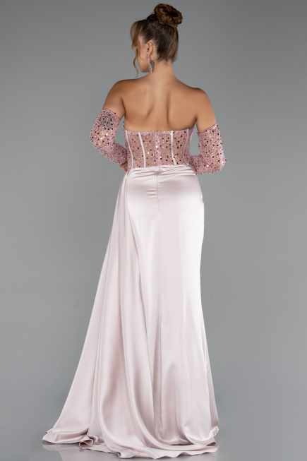 Long Powder Color Satin Evening Dress ABU5288