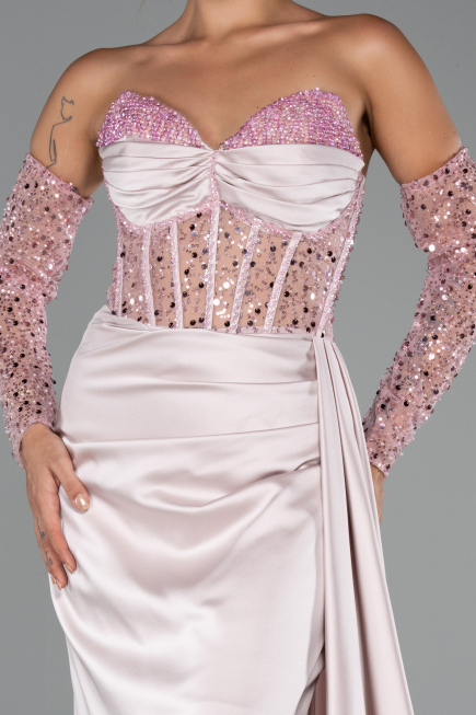 Long Powder Color Satin Evening Dress ABU5288