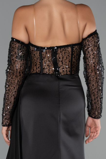 Long Black Satin Evening Dress ABU5288