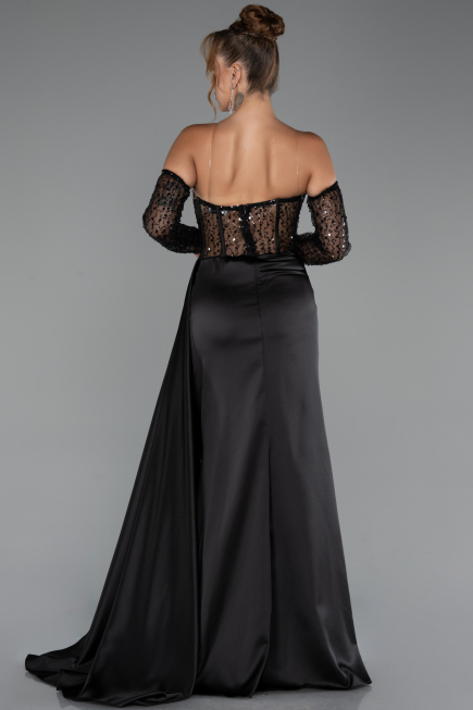 Long Black Satin Evening Dress ABU5288