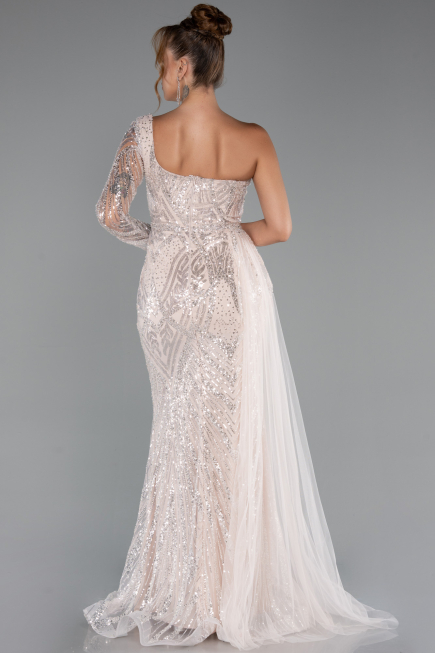 Long Powder Color Beaded Evening Dress ABU5269
