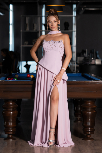 Long Powder Color Chiffon Evening Dress ABU5280
