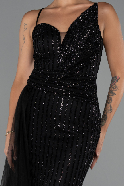Long Black Beaded Evening Dress ABU5297