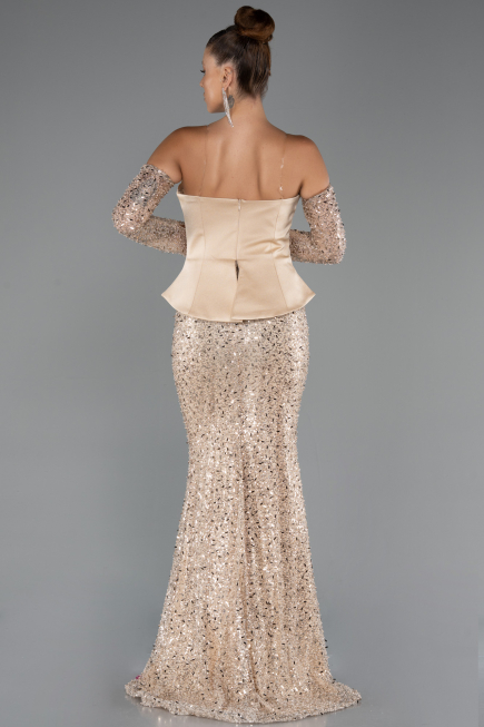 Long Gold Beaded Evening Dress ABU5303