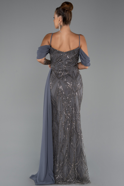 Long Anthracite Beaded Evening Dress ABU5316