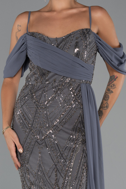 Long Anthracite Beaded Evening Dress ABU5316