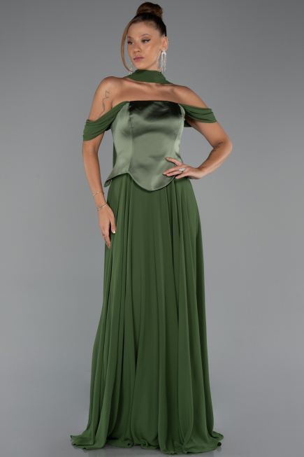 Long Olive Drab Chiffon Evening Dress ABU5327