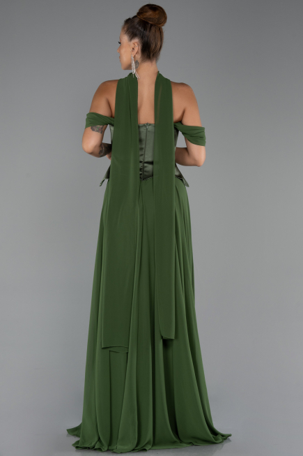 Long Olive Drab Chiffon Evening Dress ABU5327