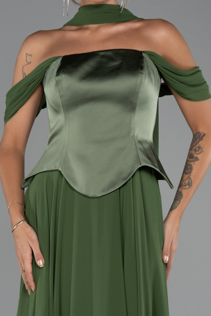 Long Olive Drab Chiffon Evening Dress ABU5327