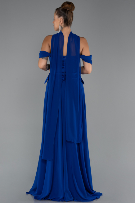 Long Sax Blue Chiffon Evening Dress ABU5327