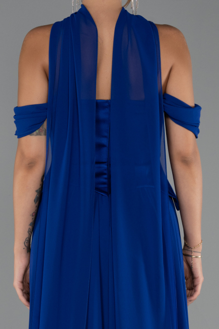 Long Sax Blue Chiffon Evening Dress ABU5327