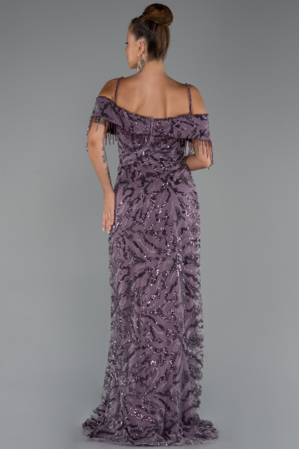 Long Lavender Beaded Plus Size Evening Gown ABU5326