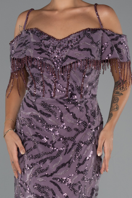Long Lavender Beaded Plus Size Evening Gown ABU5326