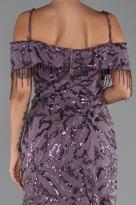 Long Lavender Beaded Plus Size Evening Gown ABU5326